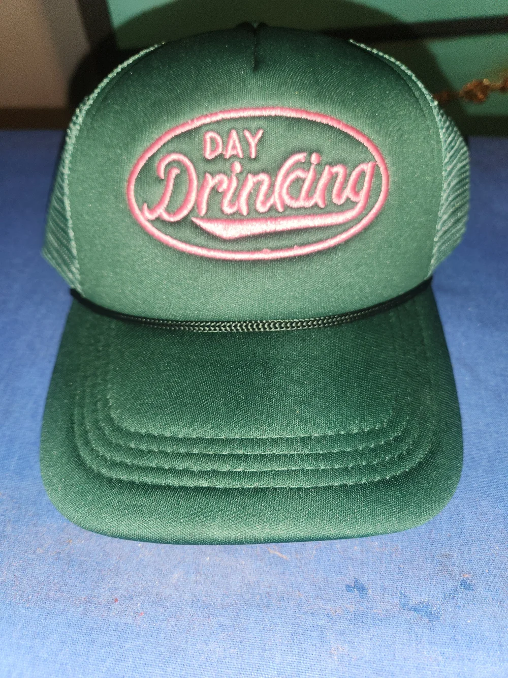 Green 'Day Drinking' Embroidered Trucker Hat